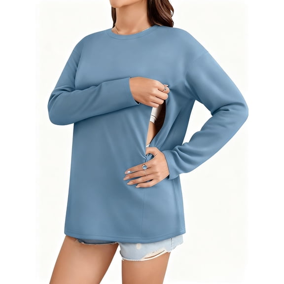 Yawrut Women's Long Sleeved Nursing Top, Soft Maternity Shirt With Hidden Zipper