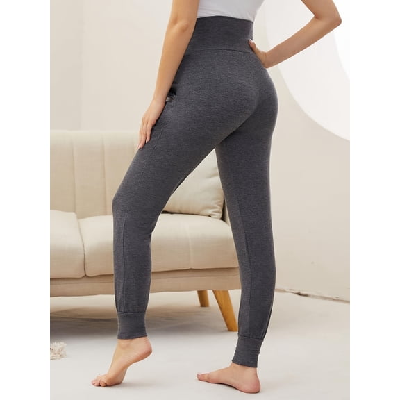 Yawrut Women's Dark grey Maternity Pants, Casual High Waist Abdominal Support Leg Bundle Sports Casual Pants