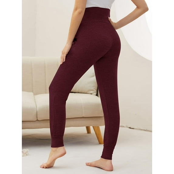 Yawrut Women's Wine red Maternity Pants, Casual High Waist Abdominal Support Leg Bundle Sports Casual Pants