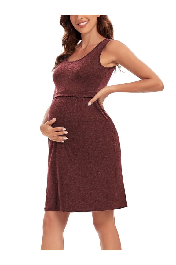Women's Breastfeeding Dress for Pregnant Women, Double-Layer Convenient Lactation Round-Neck Sleeveless Fashionable Dress,Size: S-XL