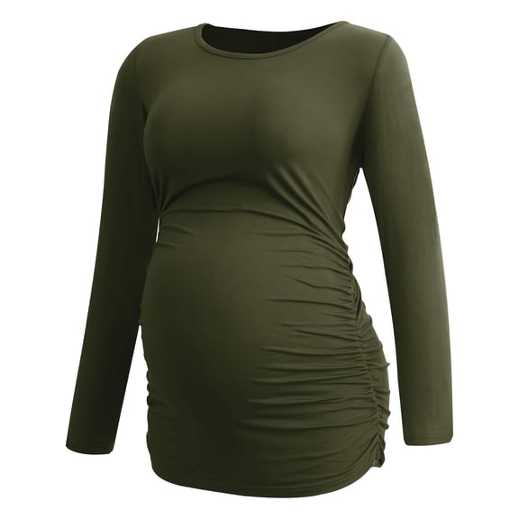 Yawrut Women's Short Sleeve Side Pleated Waist Classic Maternity T-shirt