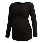 YAWRUT Womens Maternity Long Sleeve Tshirt Classic Side Ruched Tee Top Mama Pregnancy Clothes