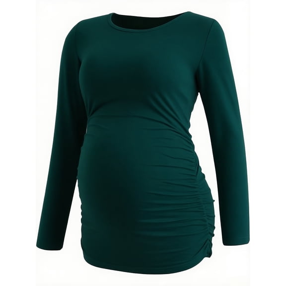 Yawrut Womens Maternity Long Sleeve Tshirt Classic Side Ruched Tee Top Mama Pregnancy Clothes