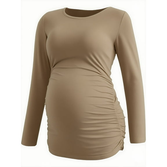 Yawrut Womens Maternity Long Sleeve Tshirt Classic Side Ruched Tee Top Mama Pregnancy Clothes