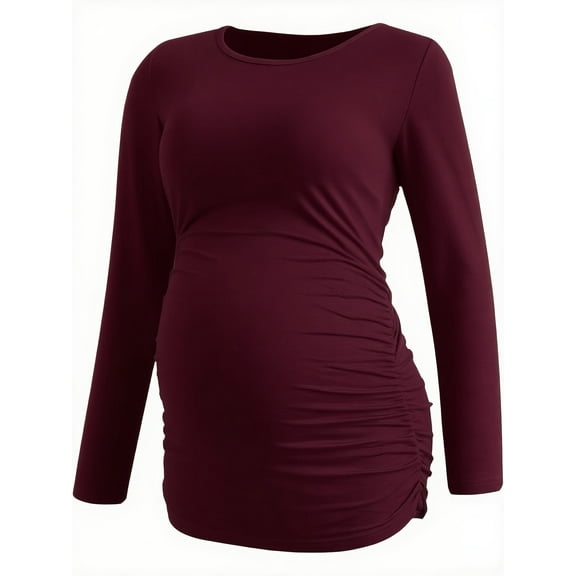 Yawrut Womens Maternity Long Sleeve Tshirt Classic Side Ruched Tee Top Mama Pregnancy Clothes