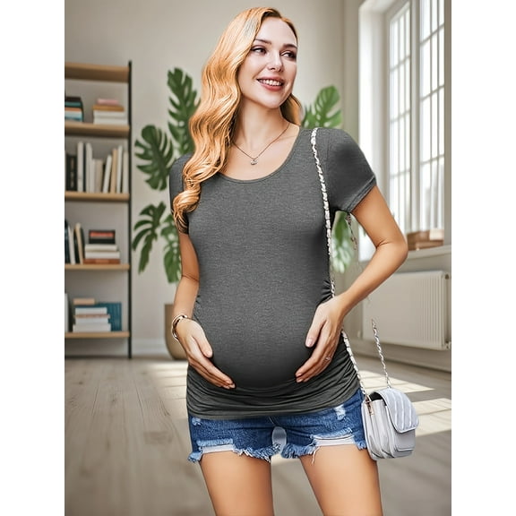 Yawrut Women's Short Sleeve Side Pleated Waist Classic Maternity T-shirt