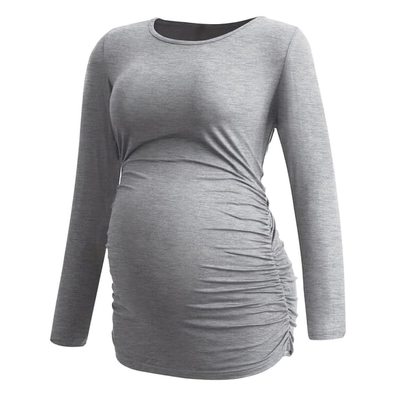 Yawrut Womens Maternity Long Sleeve Tshirt Classic Side Ruched Tee Top Mama Pregnancy Clothes
