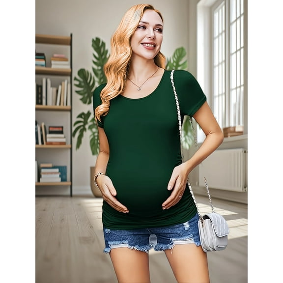 Yawrut Women's Short Sleeve Side Pleated Waist Classic Maternity T-shirt