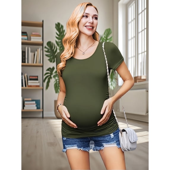 Yawrut Women's Short Sleeve Side Pleated Waist Classic Maternity T-shirt