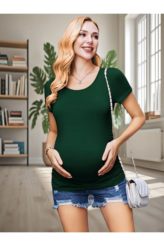 Women's Short Sleeve Side Pleated Waist Classic Maternity T-shirt