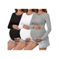 thumbnail image 1 of Yawrut Womens 3 Pieces Maternity Long Sleeve Tshirt Classic Side Ruched Tee Top Mama Pregnancy Clothes, 1 of 9