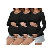 YAWRUT Womens 3 Pieces Maternity Long Sleeve Tshirt Classic Side Ruched Tee Top Mama Pregnancy Clothes