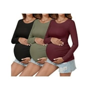 YAWRUT Womens 3 pieces Maternity Long Sleeve Tshirt Classic Side Ruched Tee Top Mama Pregnancy Clothes