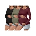 thumbnail image 1 of Yawrut Womens 3 Pieces Maternity Long Sleeve Tshirt Classic Side Ruched Tee Top Mama Pregnancy Clothes, 1 of 8