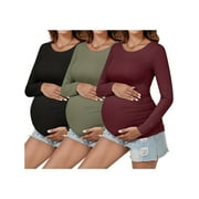 YAWRUT Womens 3 Pieces Maternity Long Sleeve Tshirt Classic Side Ruched Tee Top Mama Pregnancy Clothes