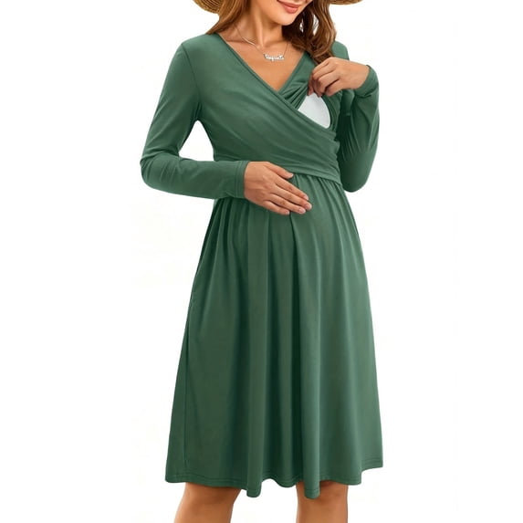 Yawrut Womens V-Neck Maternity Dresses Nursing Breastfeeding Dress With Pockets