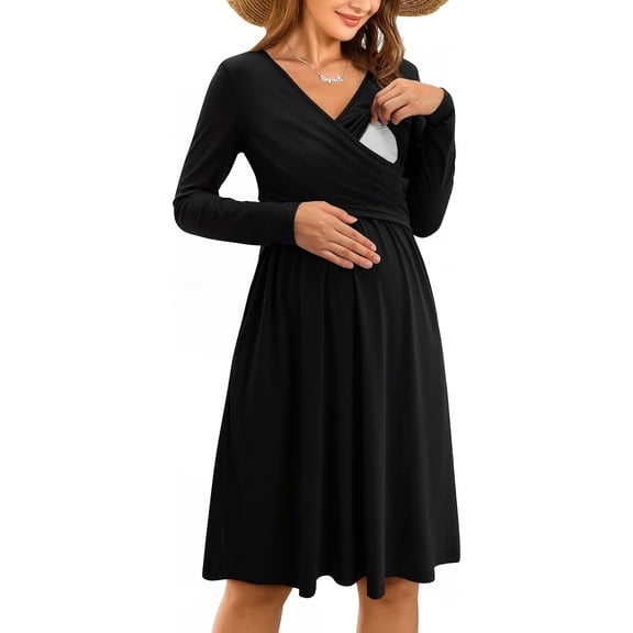Yawrut Womens V-Neck Maternity Dresses Nursing Breastfeeding Dress With Pockets