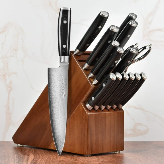 Yaxell Ran Plus 16 Piece Acacia Knife Block Set