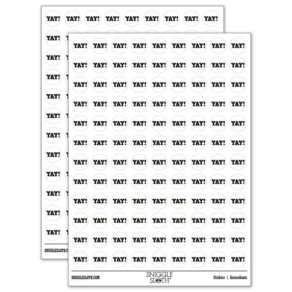 Yay Fun Text 200+ Round Stickers - White - Gloss Finish - 0.50" Size