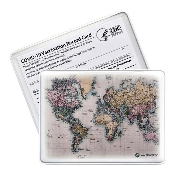 Yay Novelty 109 4.25 x 3.13 in. Stylish Vinyl Card Holder Protector for Vaccine & Medicare Card - World Map