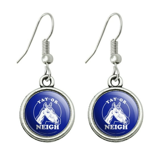 Yay Or Neigh Nay Horse Funny Humor Novelty Dangling Drop Charm Earrings
