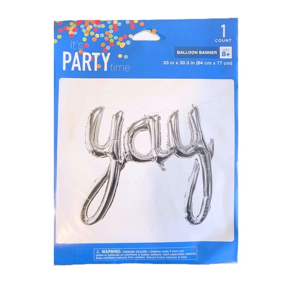 Yay Party Balloon - 33 x 30 Inch Silver