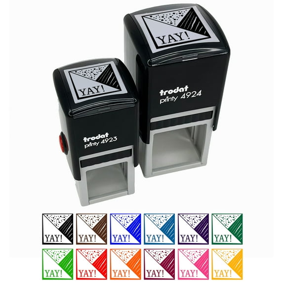 Yay Triangles Fun Text Self-Inking Rubber Stamp Ink Stamper - Yellow Ink - Small 1 Inch