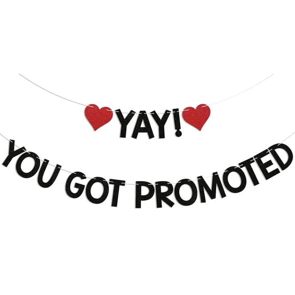 Yay! You Got Promoted Banner - Congrats on Your Promotion Decor, Congratulations, Job Promotion Party Decorations Black Glitter