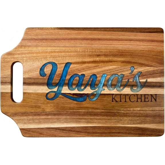 Yaya Gifts Acacia Wood Cutting Board, with Blue Yaya Epoxy Resin Pan, Perfect for Kitchen Meal Prep and Serving, Versatile Cheese & Charcuterie Board, for Meat and Vegetable, 15 * 9.6 Inch