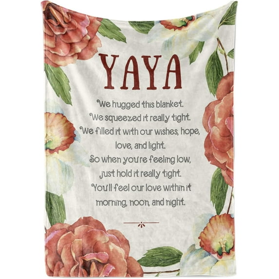 Yaya Throw Blanket - Yaya Gifts - Flannel Blankets Gift for Yaya on Mother''s Day, Christmas, Birthday, Thanksgiving - 50*60 - (Red Flowers)