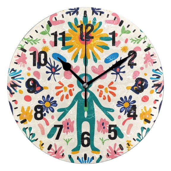 Yayeee 10" Wall Clock Battery Operated Quartz Round Silent Non-Ticking Home Decor,Abstract Floral
