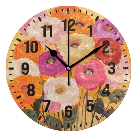 Yayeee 10" Wall Clock Battery Operated Quartz Round Silent Non-Ticking Home Decor, Abstract Floral