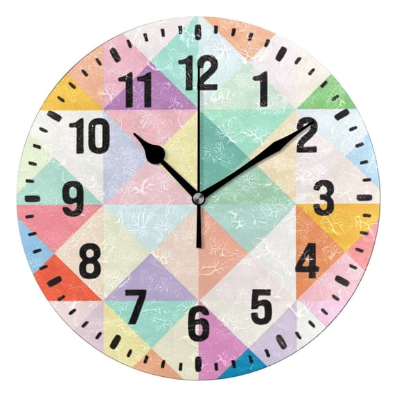 Yayeee 10" Wall Clock Battery Operated Quartz Round Silent Non-Ticking Home Decor, Abstract Geometric