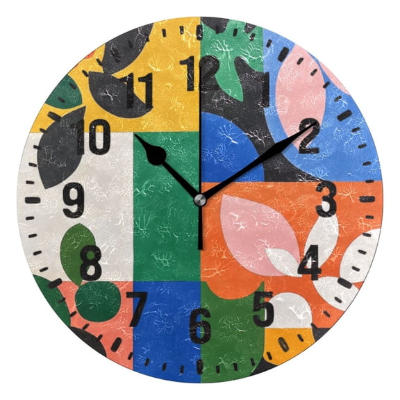 Yayeee 10" Wall Clock Battery Operated Quartz Round Silent Non-Ticking Home Decor,Abstract Plants