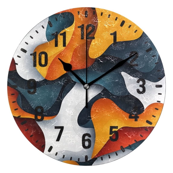 Yayeee 10" Wall Clock Battery Operated Quartz Round Silent Non-Ticking Home Decor, Abstract Wavy