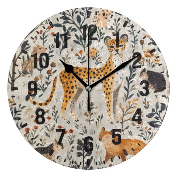 Yayeee 10" Wall Clock Battery Operated Quartz Round Silent Non-Ticking Home Decor,Animals in A Forest Pattern