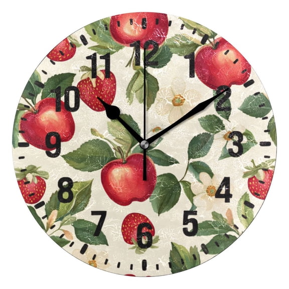 Yayeee 10" Wall Clock Battery Operated Quartz Round Silent Non-Ticking Home Decor,Apple Leaves Pattern