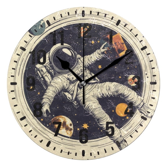 Yayeee 10" Wall Clock Battery Operated Quartz Round Silent Non-Ticking Home Decor, Astronaut Floating