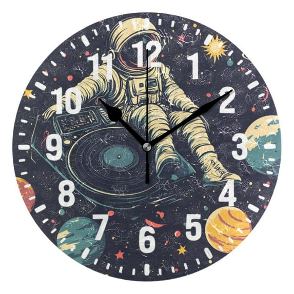 Yayeee 10" Wall Clock Battery Operated Quartz Round Silent Non-Ticking Home Decor, Astronaut Space