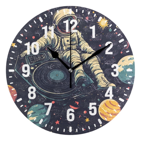 Yayeee 10" Wall Clock Battery Operated Quartz Round Silent Non-Ticking Home Decor, Astronaut Space
