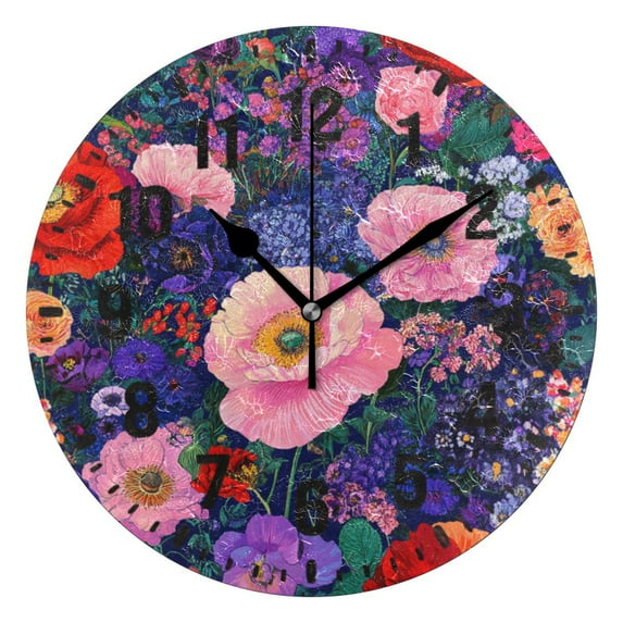 Yayeee 10" Wall Clock Battery Operated Quartz Round Silent Non-Ticking Home Decor, Beautiful Floral Pattern