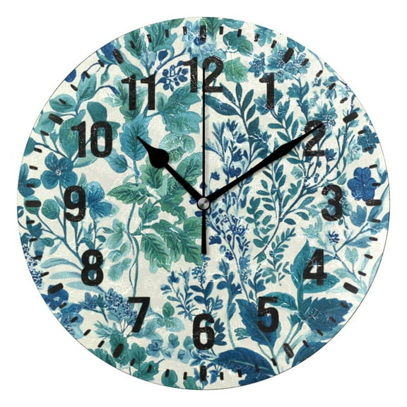 Yayeee 10" Wall Clock Battery Operated Quartz Round Silent Non-Ticking Home Decor,Beautiful Leaves Pattern