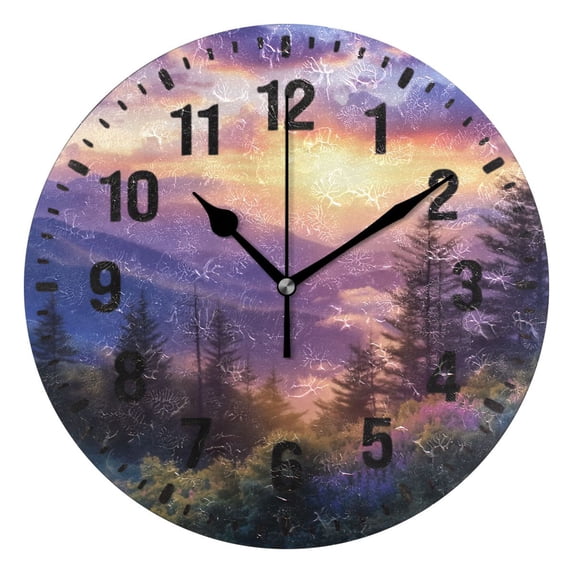 Yayeee 10" Wall Clock Battery Operated Quartz Round Silent Non-Ticking Home Decor, Beautiful Mountain