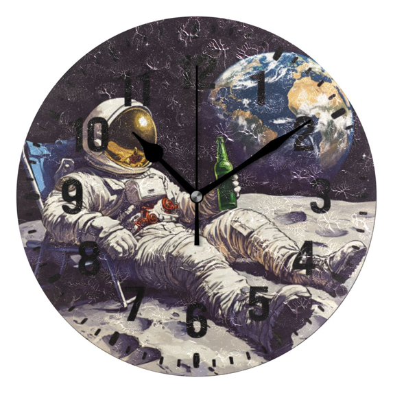 Yayeee 10" Wall Clock Battery Operated Quartz Round Silent Non-Ticking Home Decor,Beige Astronaut