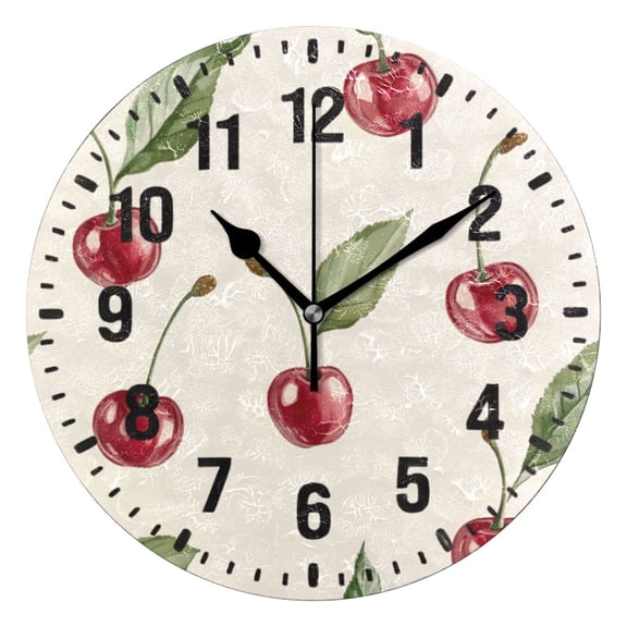 Yayeee 10" Wall Clock Battery Operated Quartz Round Silent Non-Ticking Home Decor, Beige Cherry