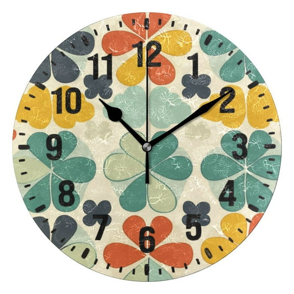 Yayeee 10" Wall Clock Battery Operated Quartz Round Silent Non-Ticking Home Decor,Beige Clover Pattern