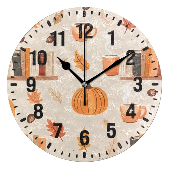 Yayeee 10" Wall Clock Battery Operated Quartz Round Silent Non-Ticking Home Decor, Beige Fall Acorns Pattern