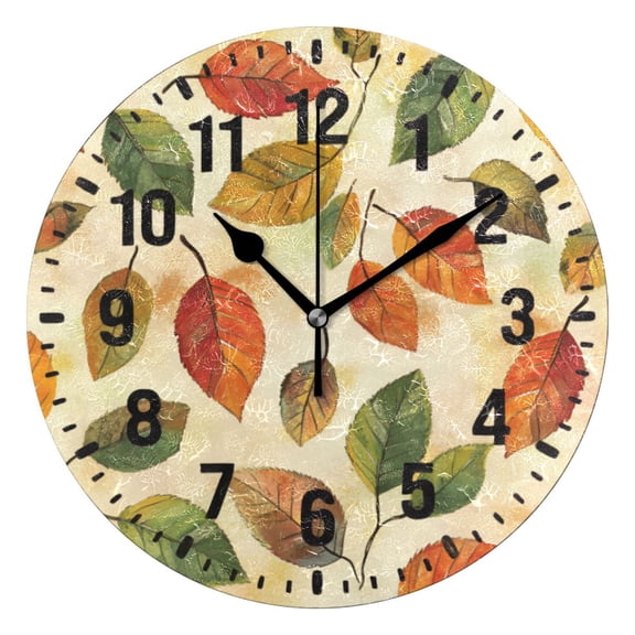 Yayeee 10" Wall Clock Battery Operated Quartz Round Silent Non-Ticking Home Decor,Beige Leaves