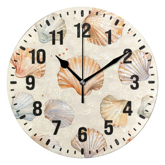 Yayeee 10" Wall Clock Battery Operated Quartz Round Silent Non-Ticking Home Decor,Beige Seashell