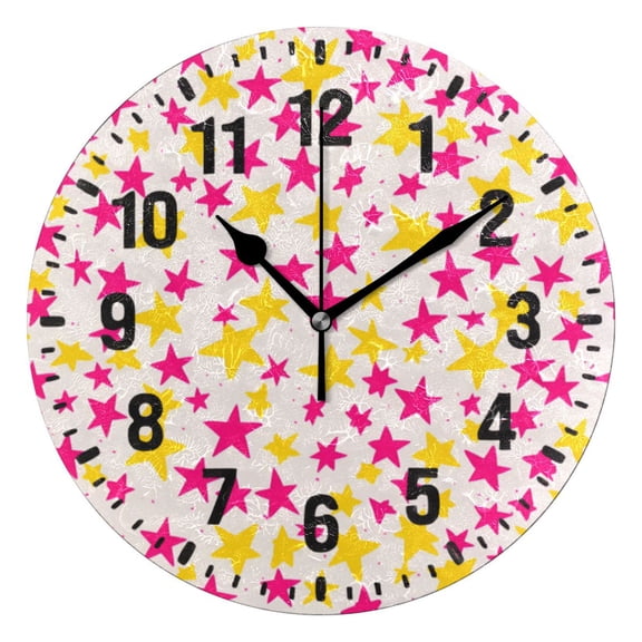 Yayeee 10" Wall Clock Battery Operated Quartz Round Silent Non-Ticking Home Decor, Beige Stars